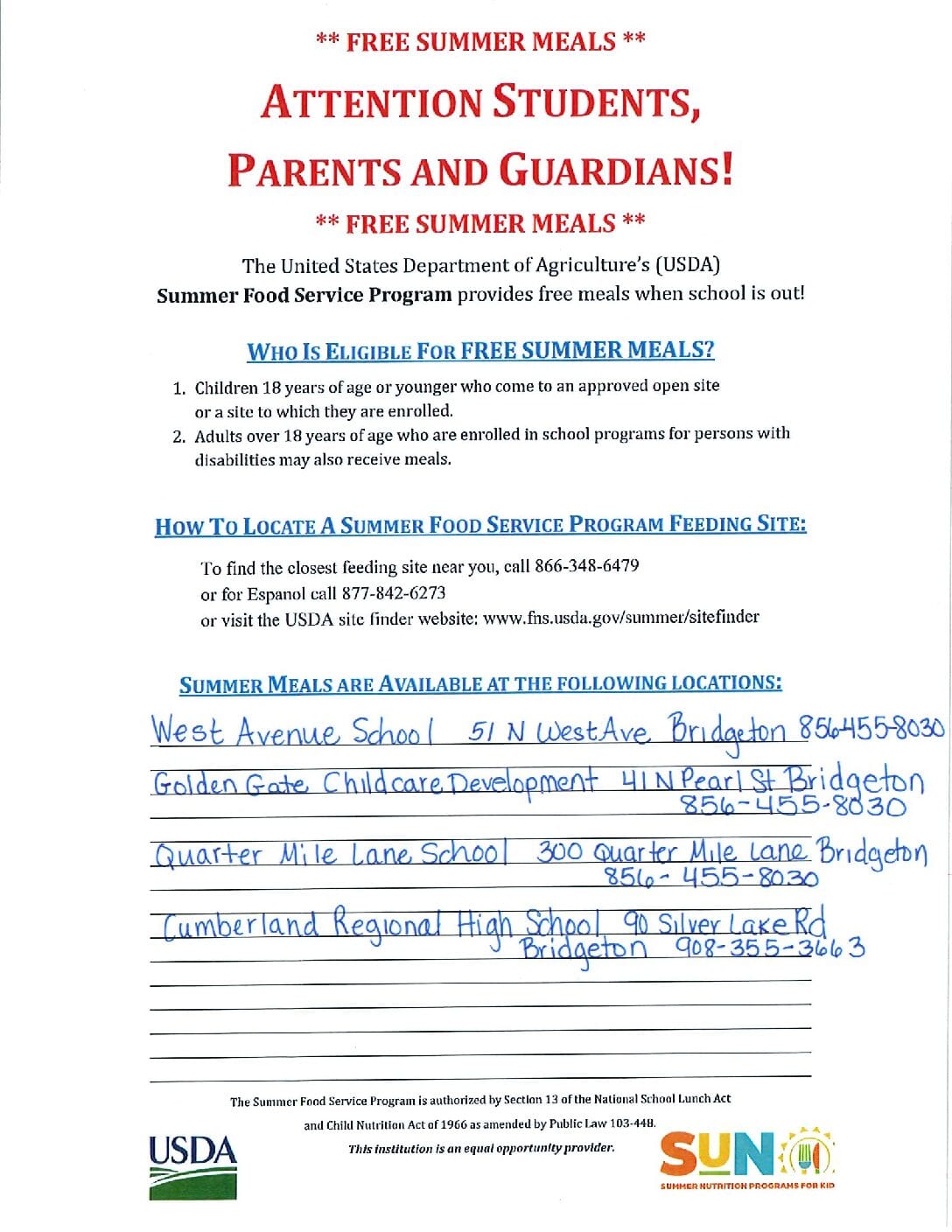Free Summer Meals